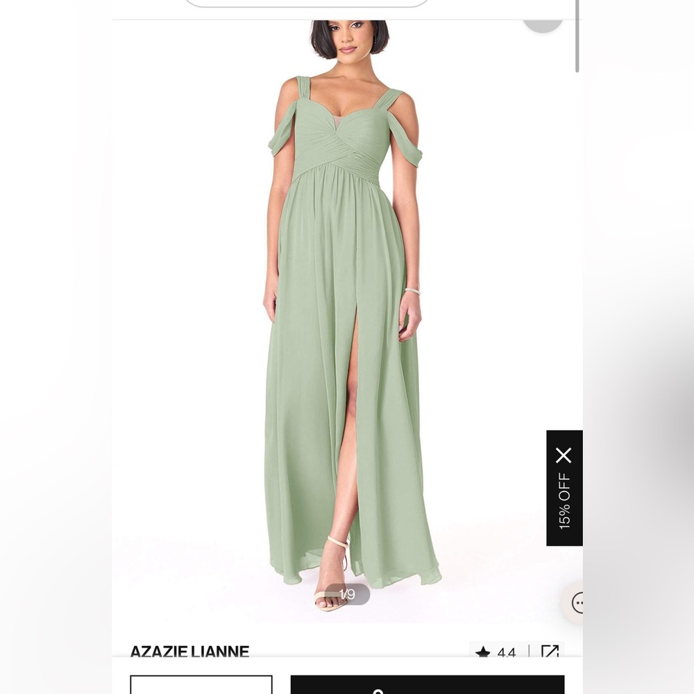 Azazie Lianne Sage Green Bridesmaid Gown